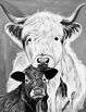 Highland Cows Original Black & White Painting